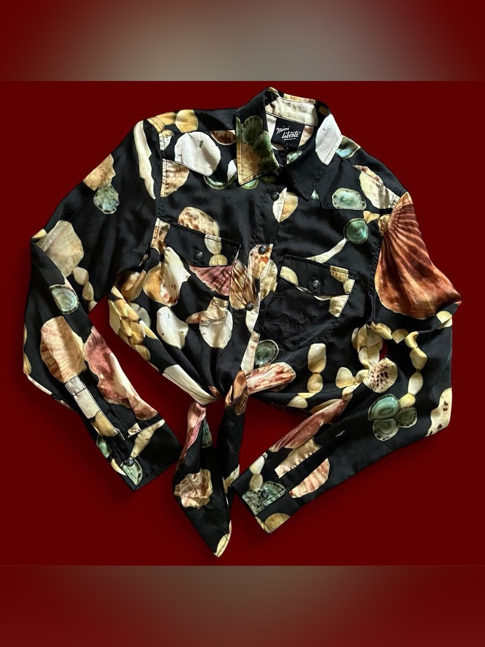 SS22 Michel Klein • Mimi Liberté Silk Seashell Print Cropped Blouse XS/S
